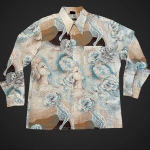 UNREAL & RARE ETHEREAL GODDESS ART PRINT VINTAGE 70s DISCO SHIRT SIZE XL💥🔥❤️⚡️